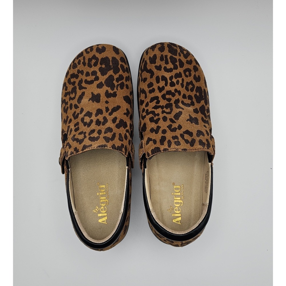 Alegria Kara Leopard Print Suede Leather Slip On EU 40 US 9.5-10 Brown Comfort - Picture 5 of 10